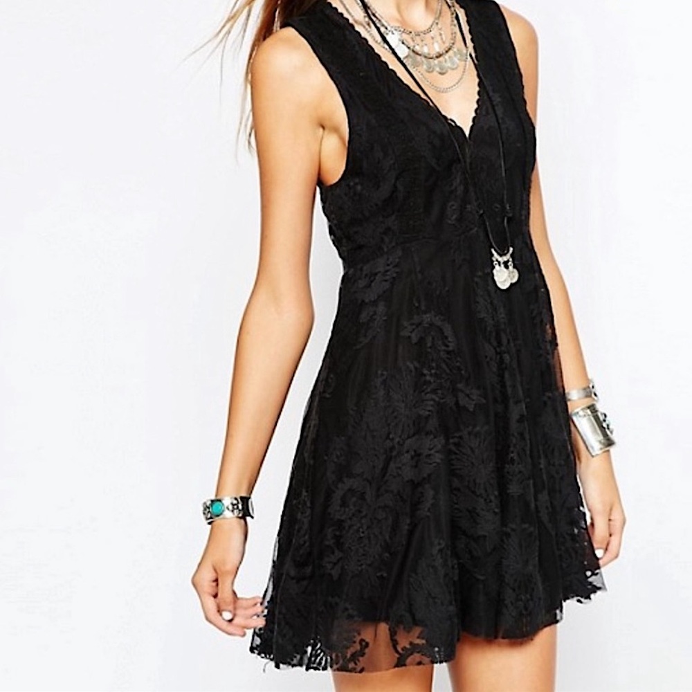 Free People Reign Over Me Mini Dress-Black Size 0